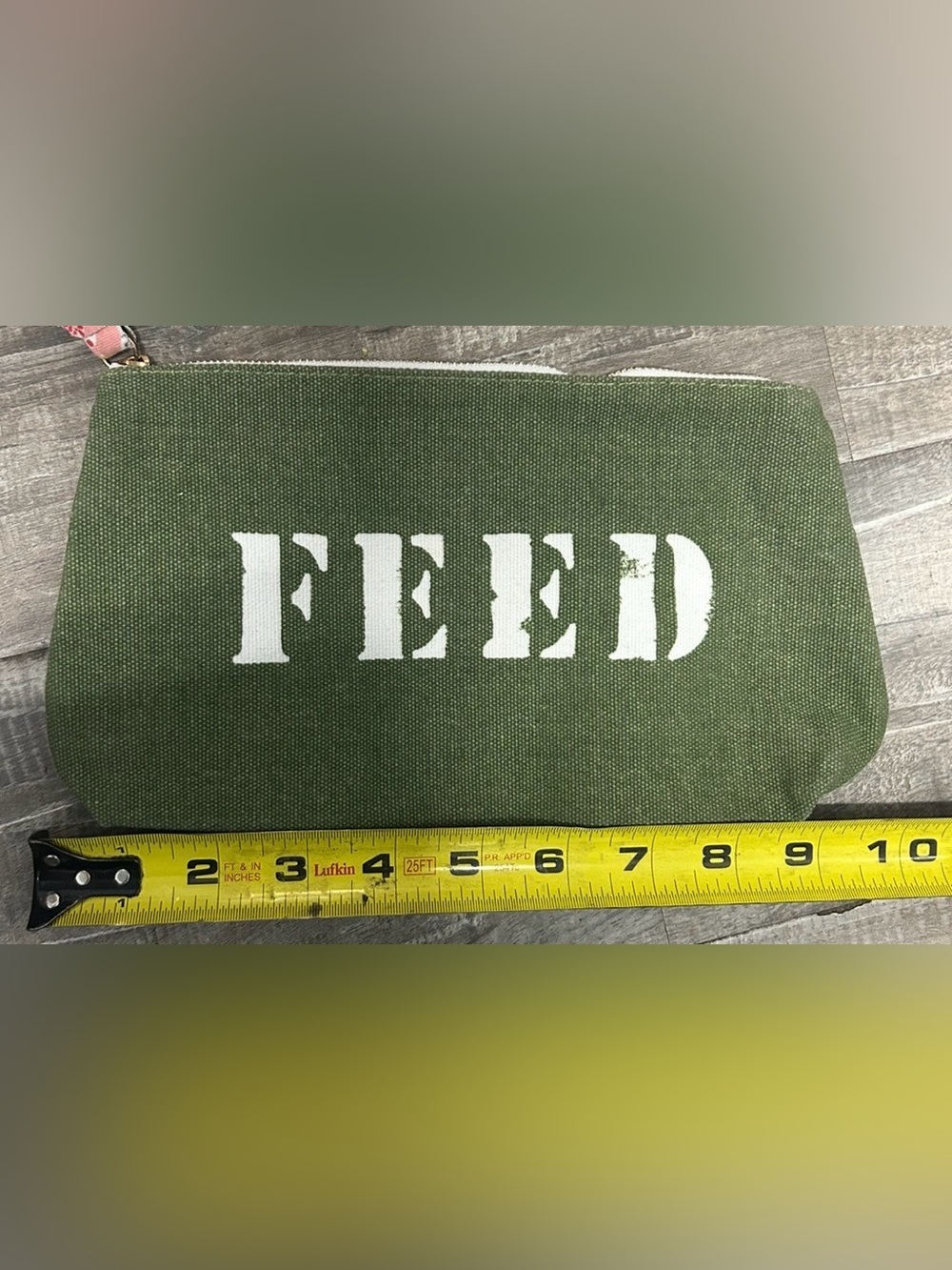 Clarins X Feed 10 Green Zippered Canvas Make Up Bag Travel Pouch Nwot View 2